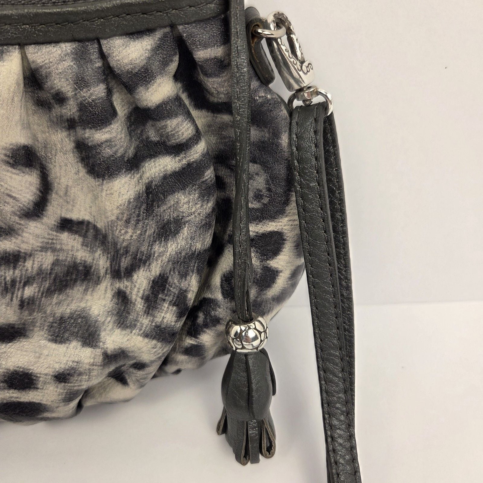 BRIGHTON Cosmo Cat Crossbody Clutch Mini Bag Grey Snow Leopard Animal Print 3