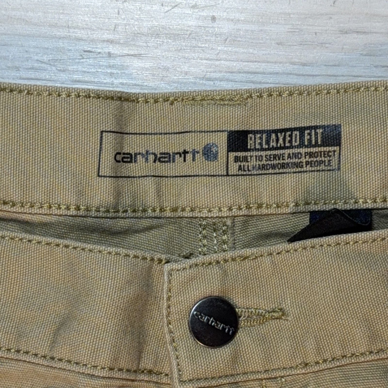 Carhartt Men's 38x30 Carpenter Pants Relaxed Fit Canvas Workwear Beige Cotton 3