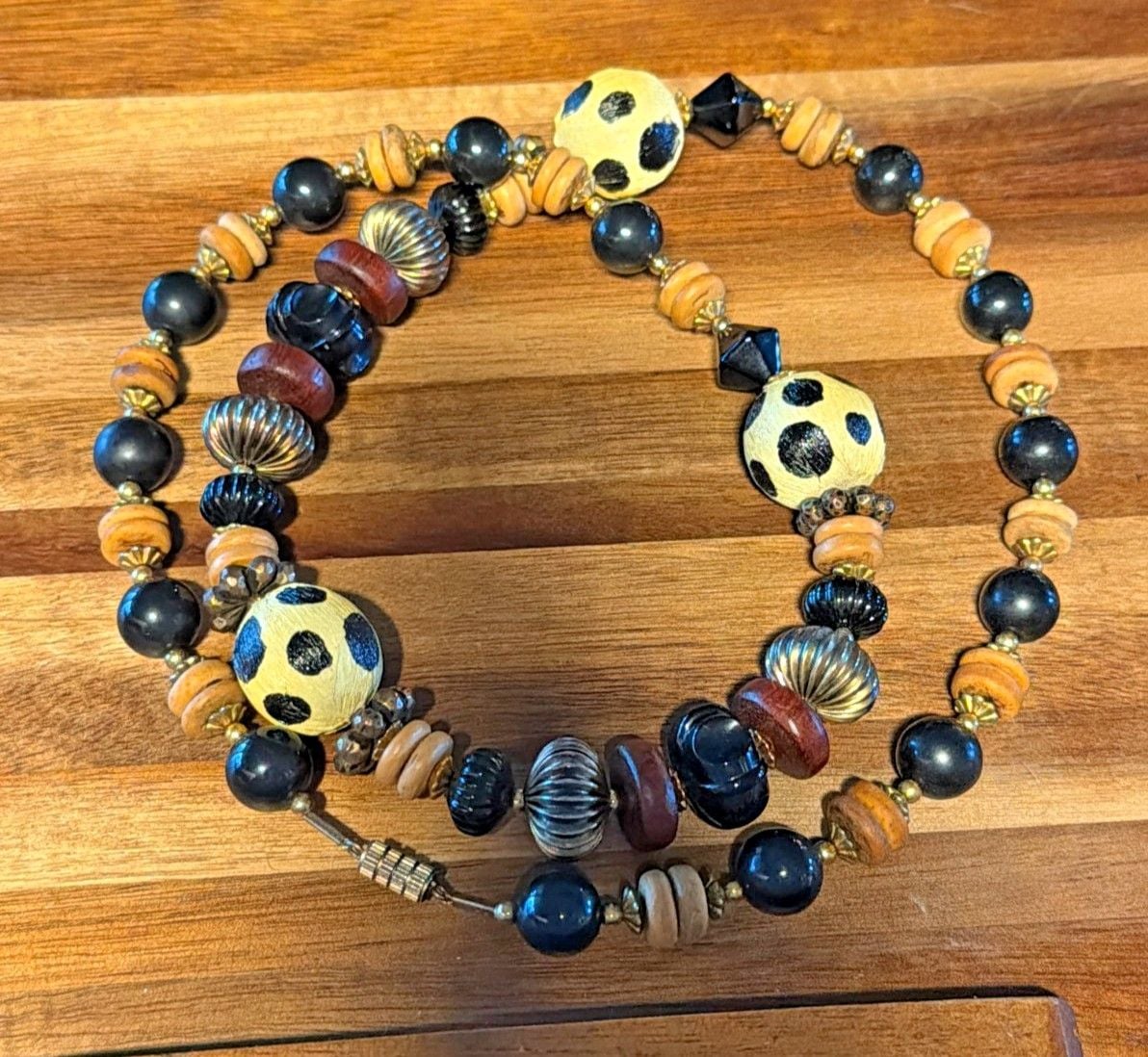 Stunning Vintage Boho Tribal Statement Necklace - Mixed Media Multitexture Beads 2