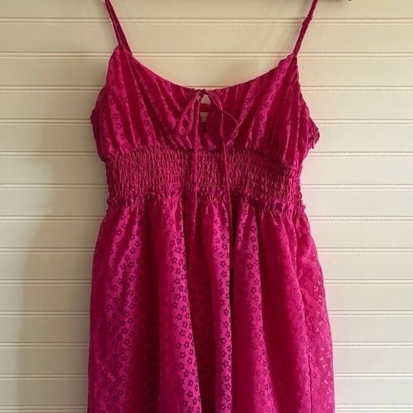 Summer Urban Outfitters Pink Floral Jacquard Smocked Mini Dress Size M