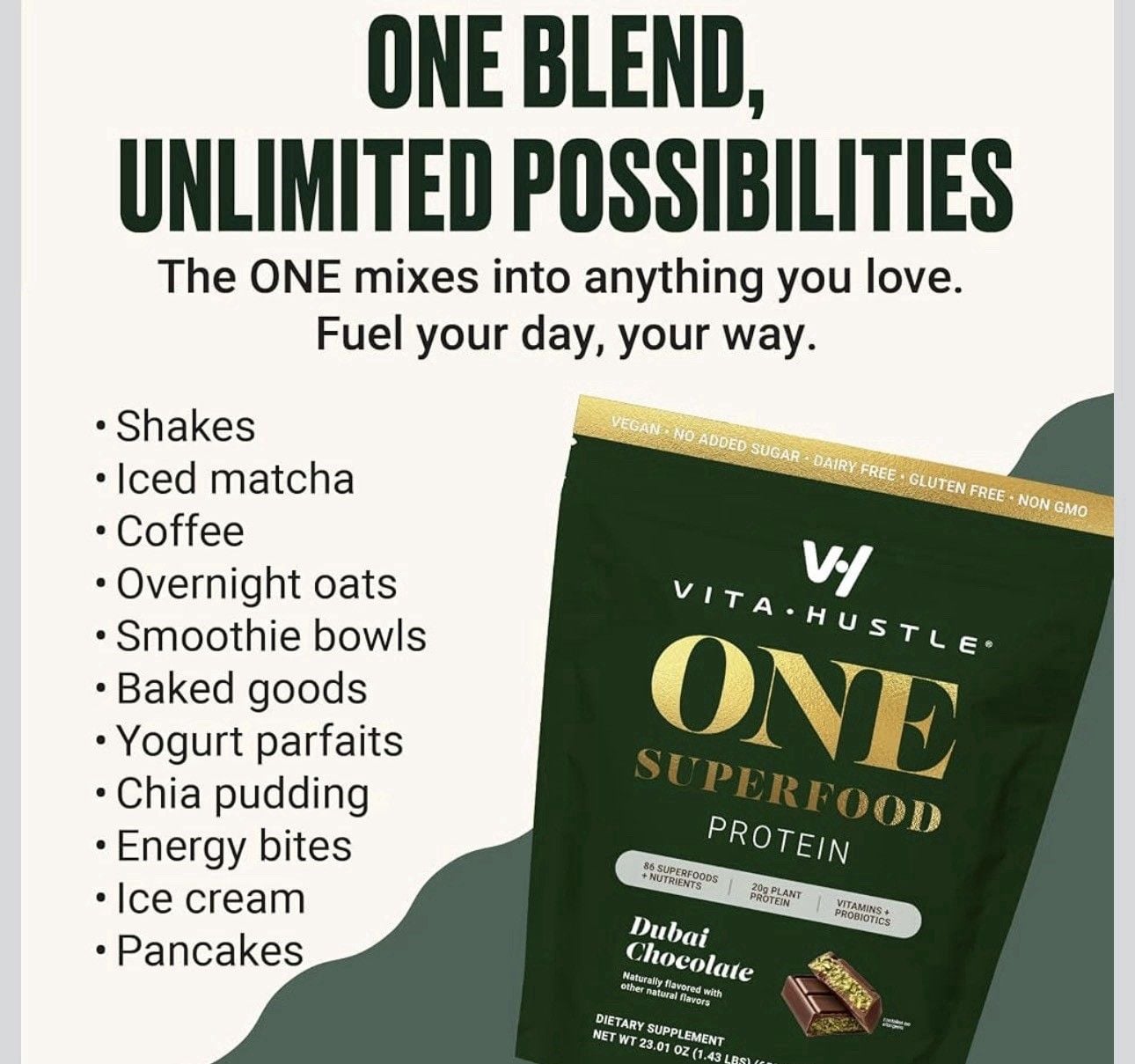 VitaHustle ONE Vegan Protein Powder, Dubai Chocolate 4