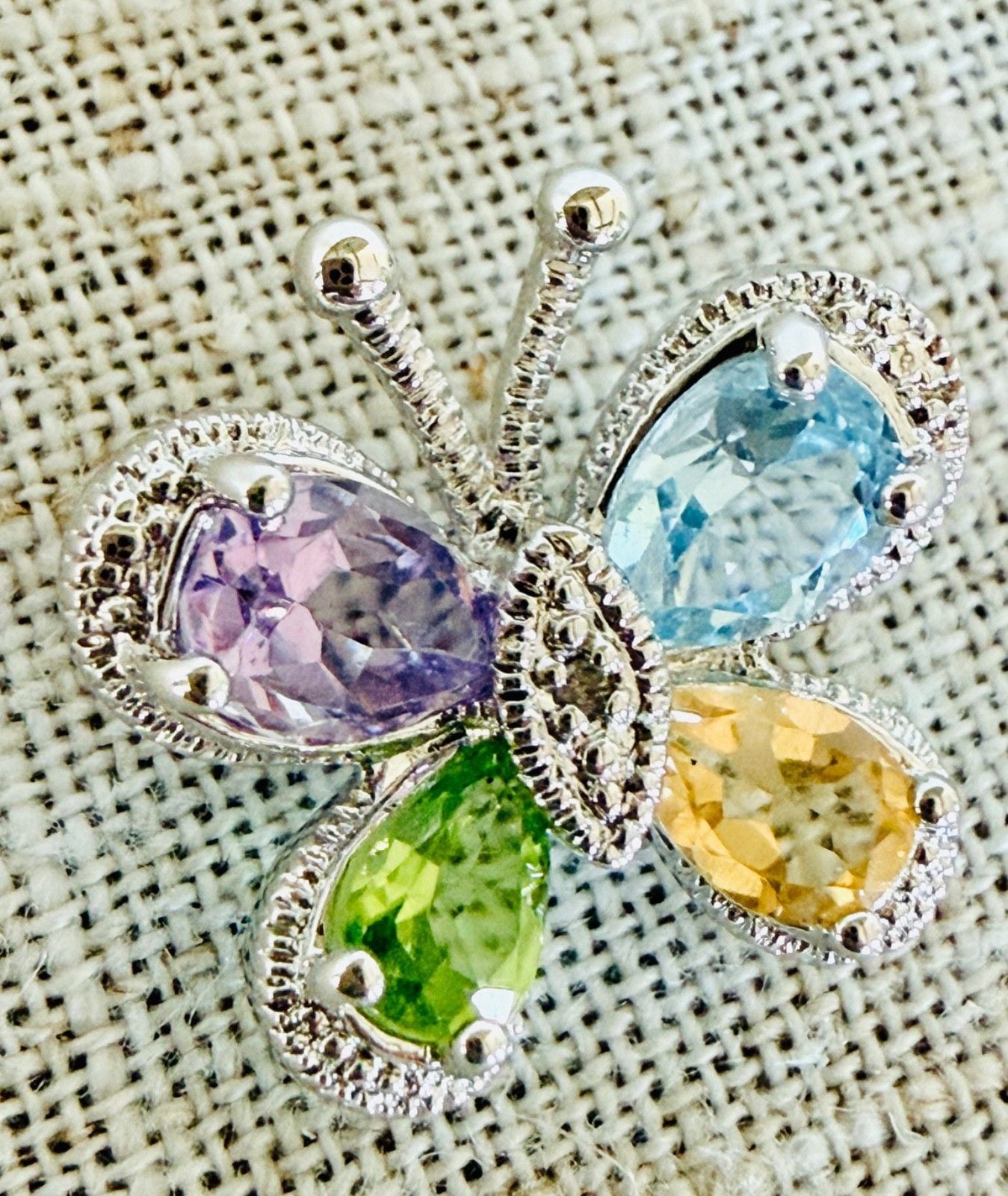 Vintage Sterling Silver Butterfly Pendant Amethyst Topaz Peridot Citrine 13