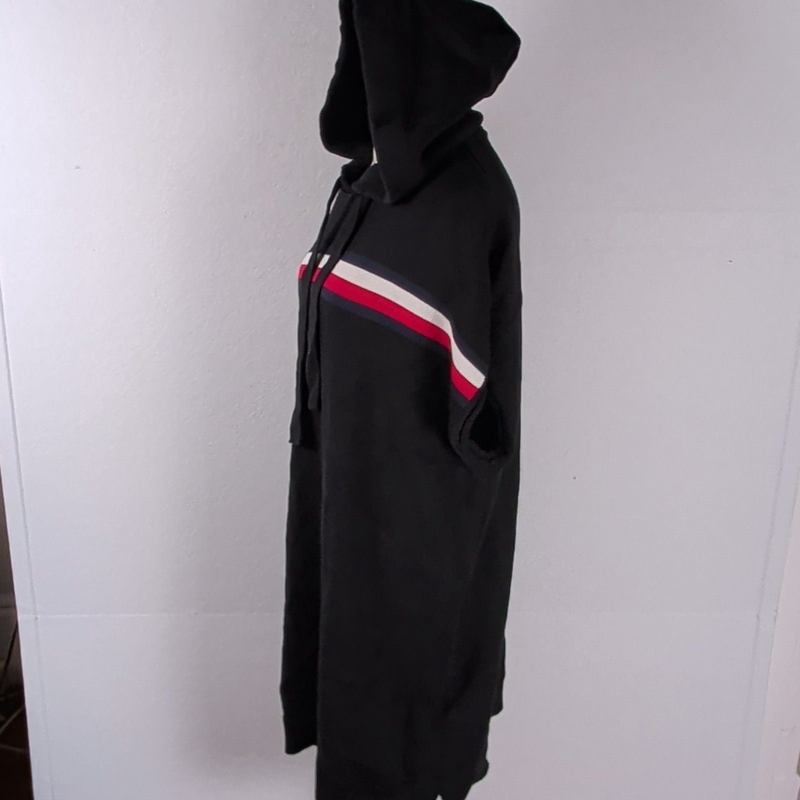 Tommy Hilfiger Hooded Sweater Dress XL Black Red White Striped Short Sleeve Knit 5