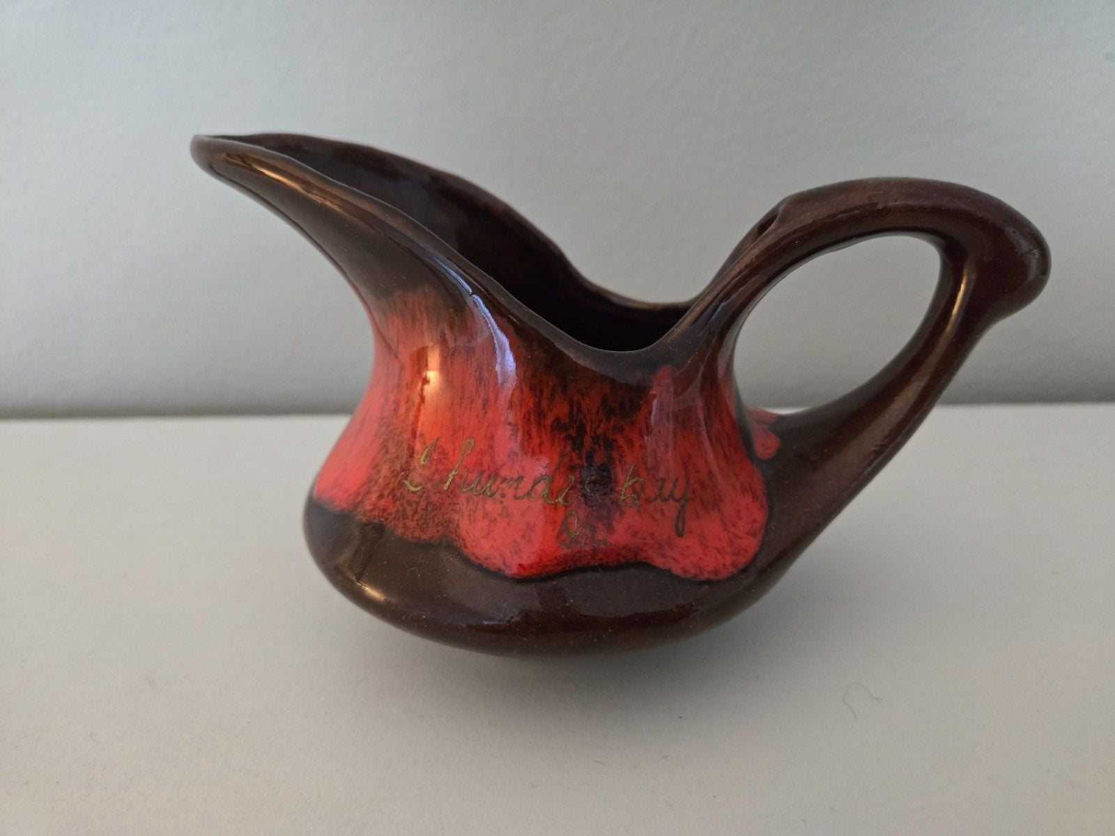 Vintage Drip Ware Glaze Brown and Orange Creamer ~ Thunder Bay Ontario 1