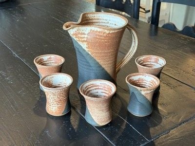 RARE Rick Schlag ceramic pitcher and cup set vintage signed 2