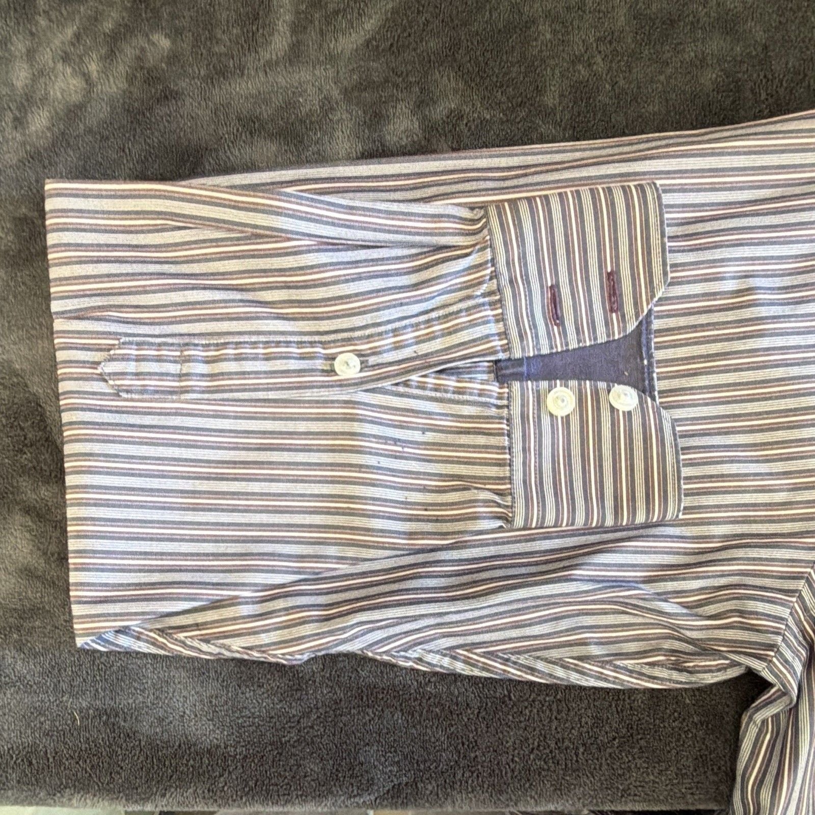 Black Brown 1826 Men's XL Regular Fit Striped Cotton Button-Down Shirt 10