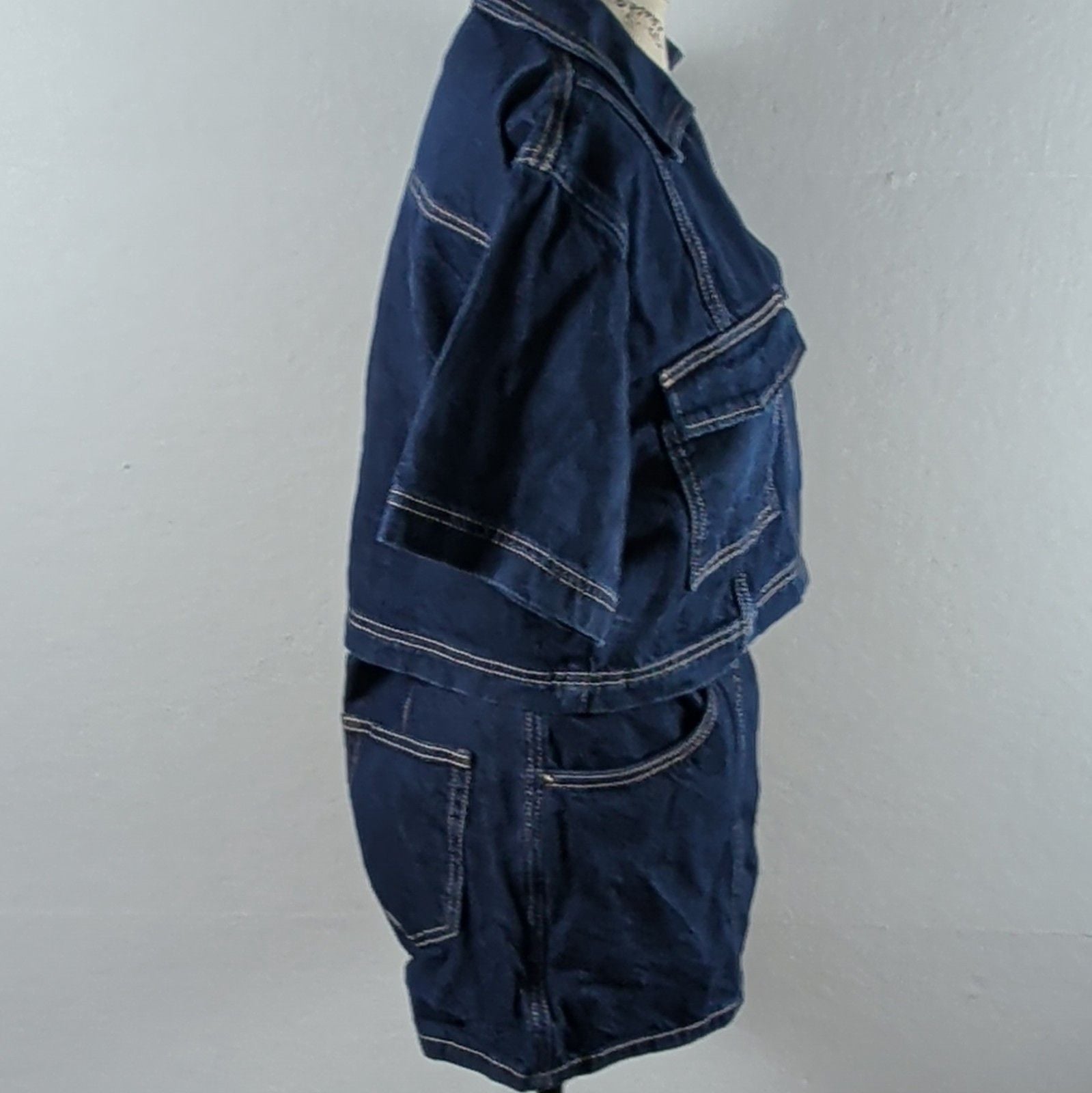 Zara Denim Two Piece Set Crop Shirt Small Wrap Skort Medium Z1975 Co Ord Blue 8