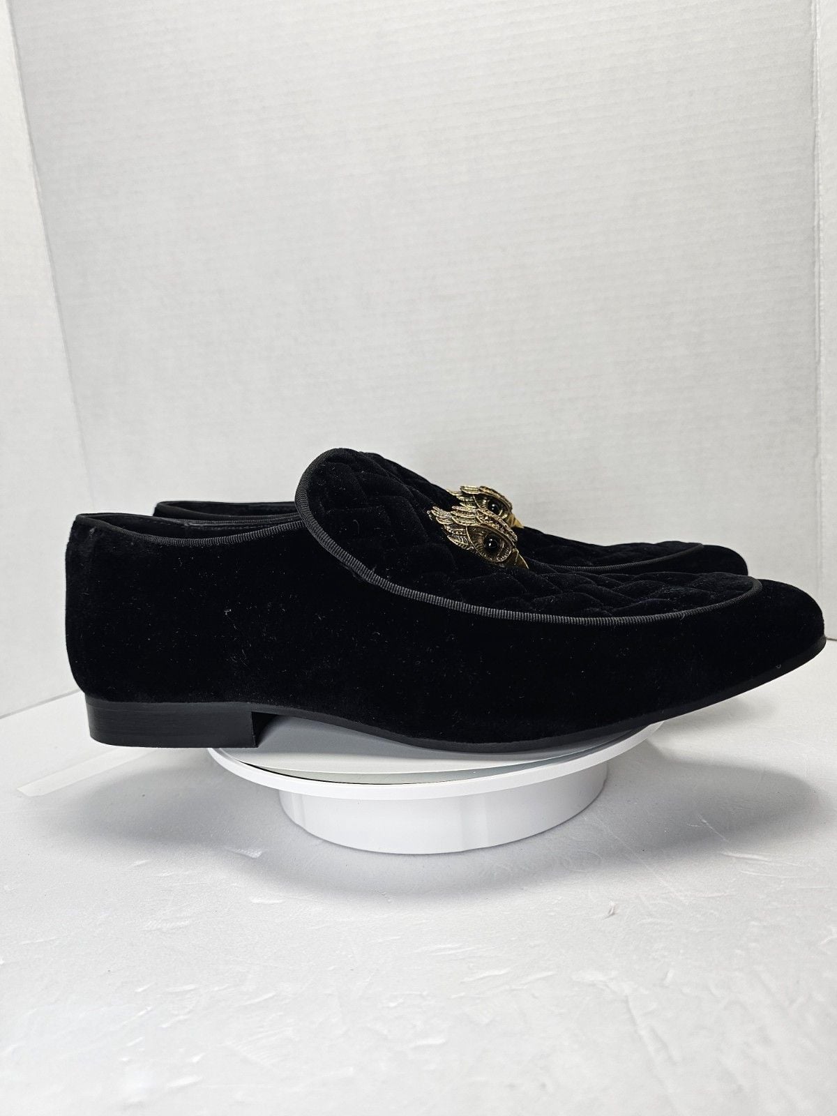 Kurt Geiger Hugh Eagle Black Velvet Loafers Gold Eagle Men’s US 9 EU 42 3