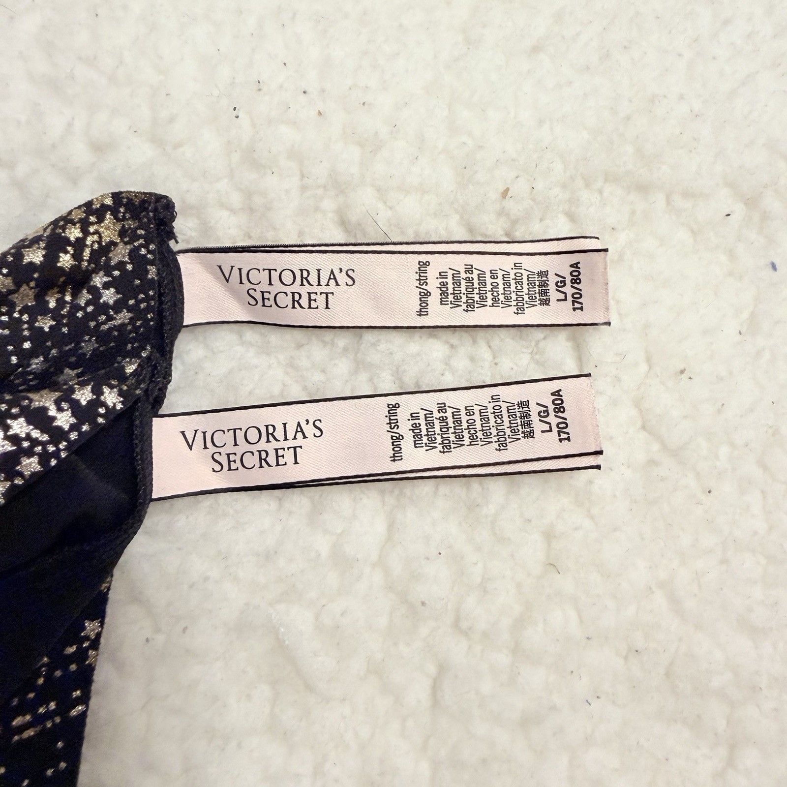 2018 NWOT Victoria's Secret Thong Panties M Black Gold Star Print 2-Pack 3