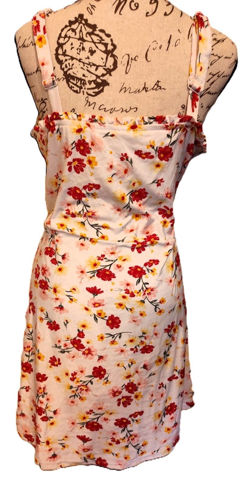 Cottagecore Cream Mini Sundress Floral Print, Sweetheart Neckline Sz L 11-13 4