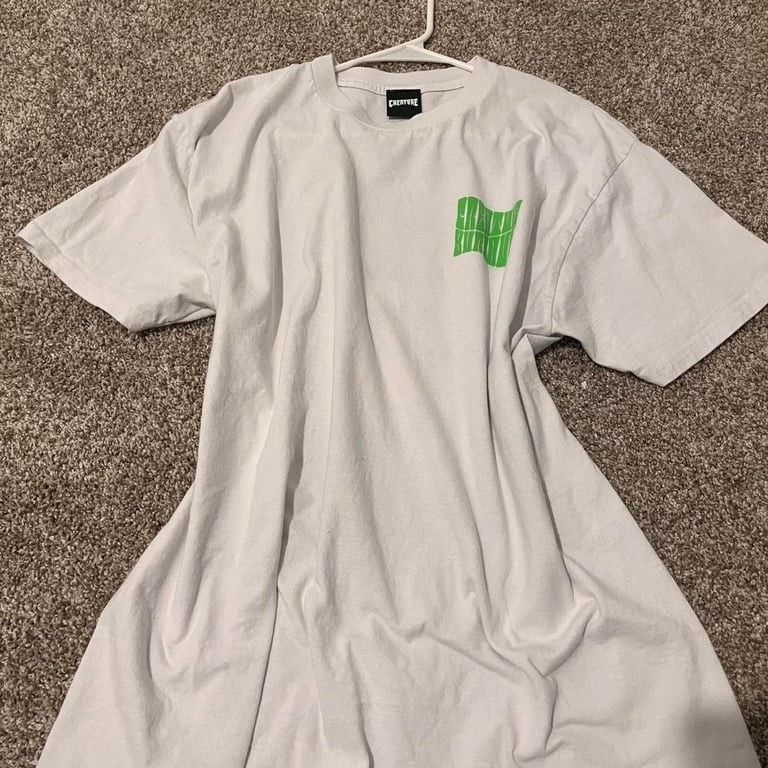 White and green Creature Skateboards tee 2