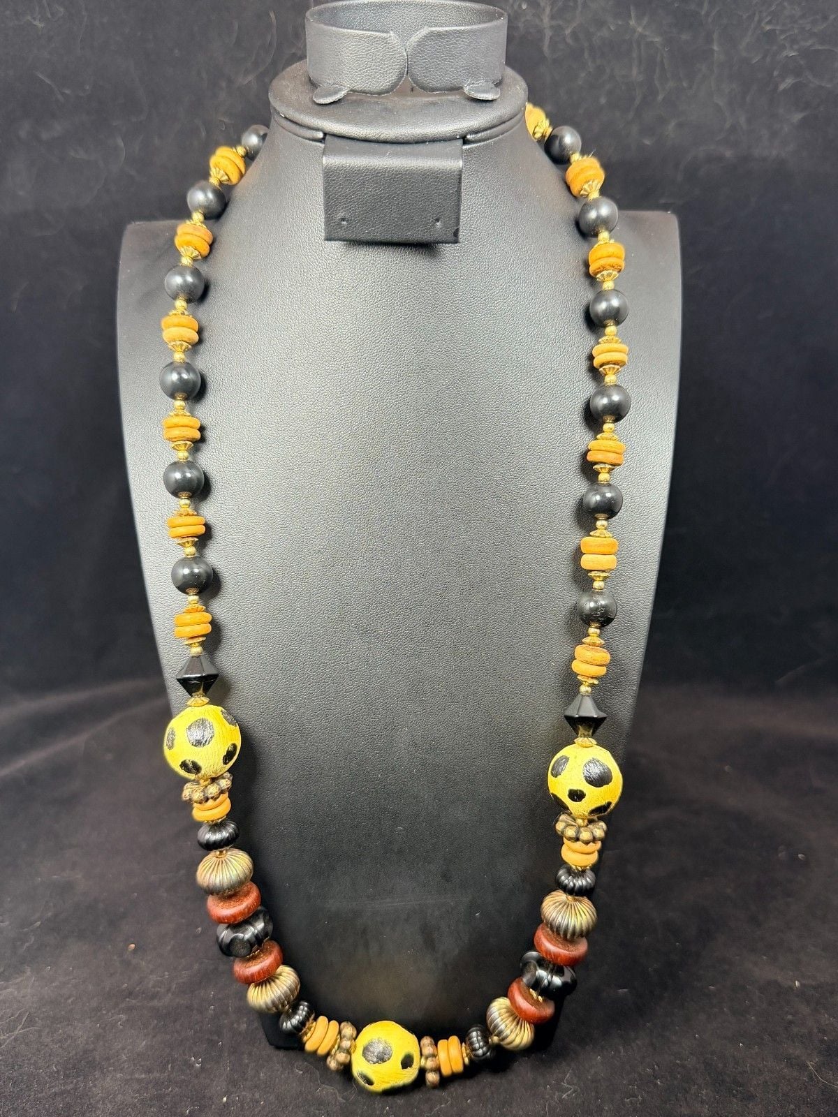 Stunning Vintage Boho Tribal Statement Necklace - Mixed Media Multitexture Beads 3