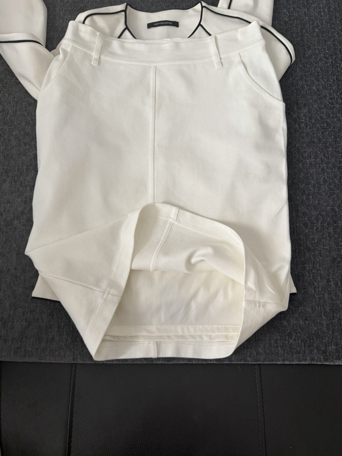 PLEIN SUD JEANIUS White/Black Piped Zip Jacket & Skirt 2pc Set US 4 13