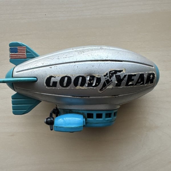 Vintage Buddy L Goodyear Blimp Silver & Blue, Made In Japan