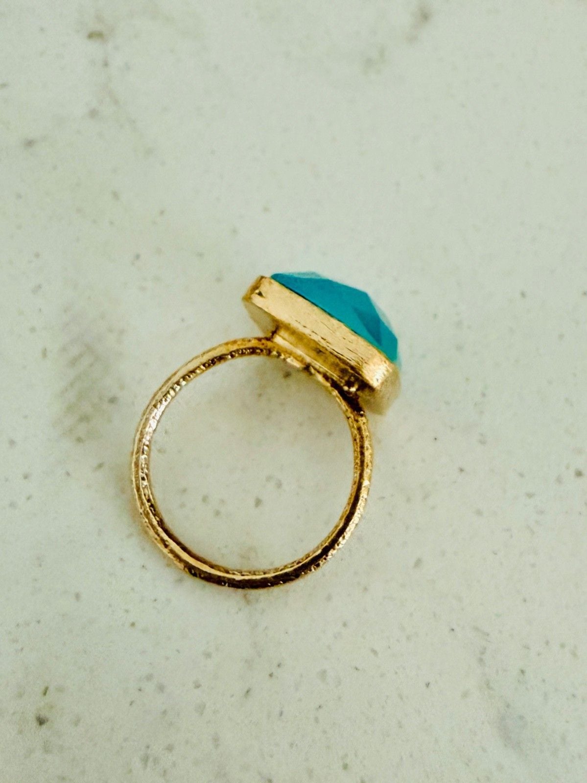 925 Sterling Silver Gold Vermeil Aqua Chalcedony Cushion Cut Statement Ring | Fa 10