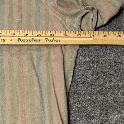 Vintage Sanfranco Ruffini Men Button Down Shirt L Neck Tan Stripe spring casual 14