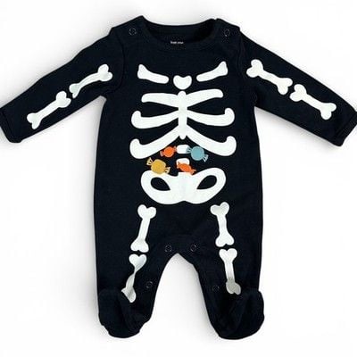 Just One You Carter's Baby Skeleton Candy Halloween Footed Sleeper NB Black 2
