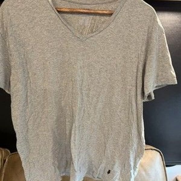 Polo Ralph Lauren Classic Fit Gray V-Neck Jersey Cotton Logo Tee Size L