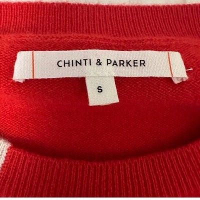 Chinti & Parker 100% Cashmere Colorblock Sweater Red Black Pink Cream Size S 4