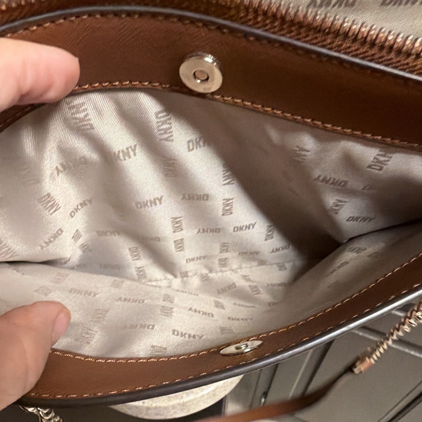 DKNY Bryant Park Medium Triple Compartment Top Zip Satchel - Chino/Caramel 11