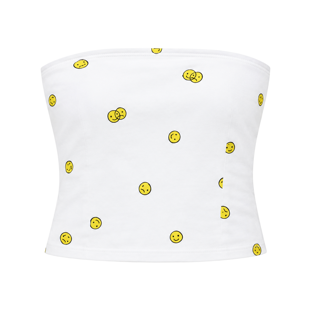 Reformation Smiley Mixed Emotions Graphic Print Strapless Tube Crop Top Size 8 1