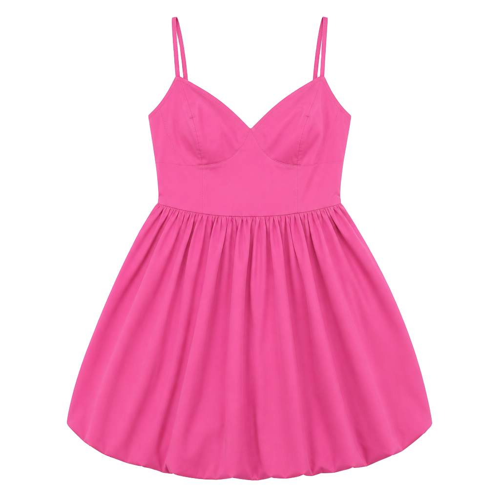 NWT Express Fuchsia Bubble Hem Mini Dress Spaghetti Strap V-Neck Size S 1