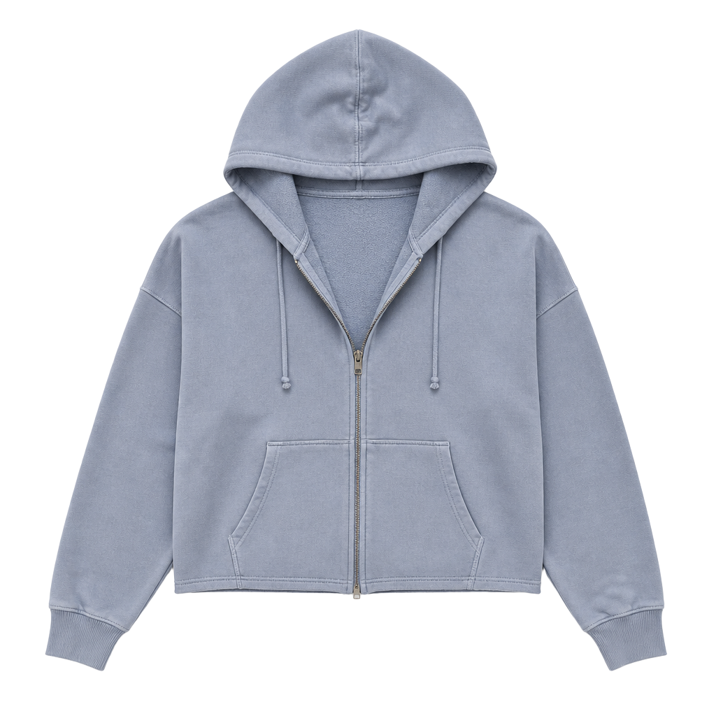 American Eagle Size S Women's Full-Zip Cropped Hoodie in Dusty Blue 1