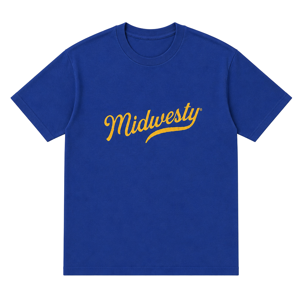 Women’s Midwest Girl “Midwesty” Script Graphic T-Shirt Royal Blue Large 1