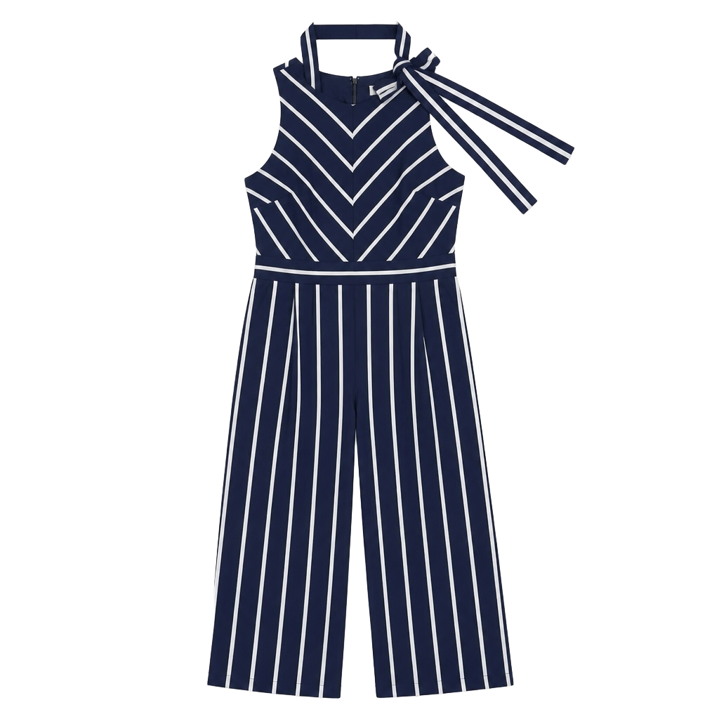 Jessica Howard Navy Blue And White Striped Jumpsuit Size 14 1