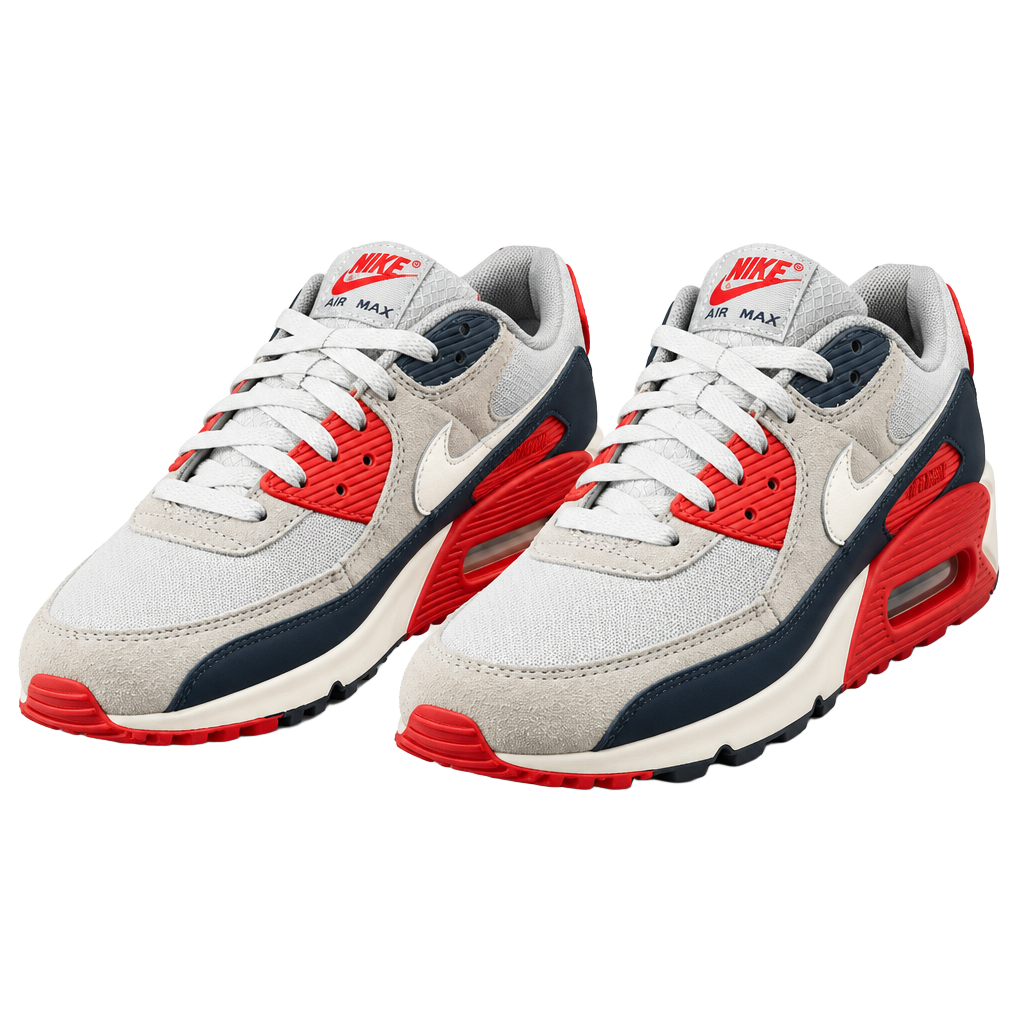 Nike Air Max 90 Size 10 Lt Smoke Grey Phantom USA Navy Red Sneakers 1