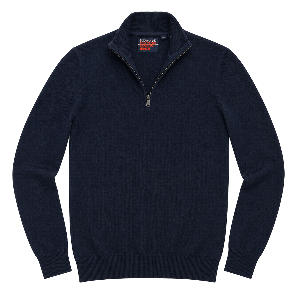 Superdry Orange Label Cotton Quarter-Zip Sweater Navy Blue 1