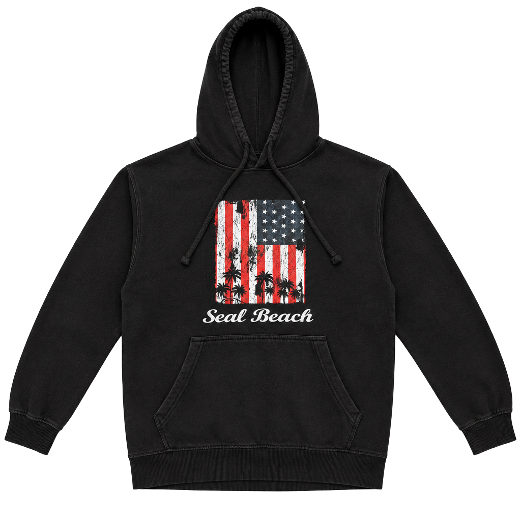 Men’s S Black USA American Flag Seal Graphic Hoodie Pullover Sweatshirt Pocket 1