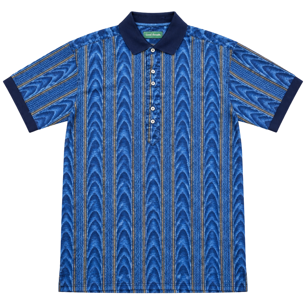 Michael Thomas Men's Blue Striped Cotton Short Sleeve Button Polo Shirt, M 1