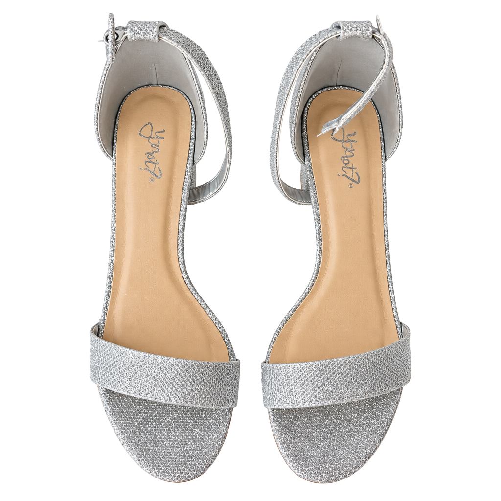 Y Not? Women’s Silver Glitter Strappy Block Heel Sandals Open Toe Buckle 10 1