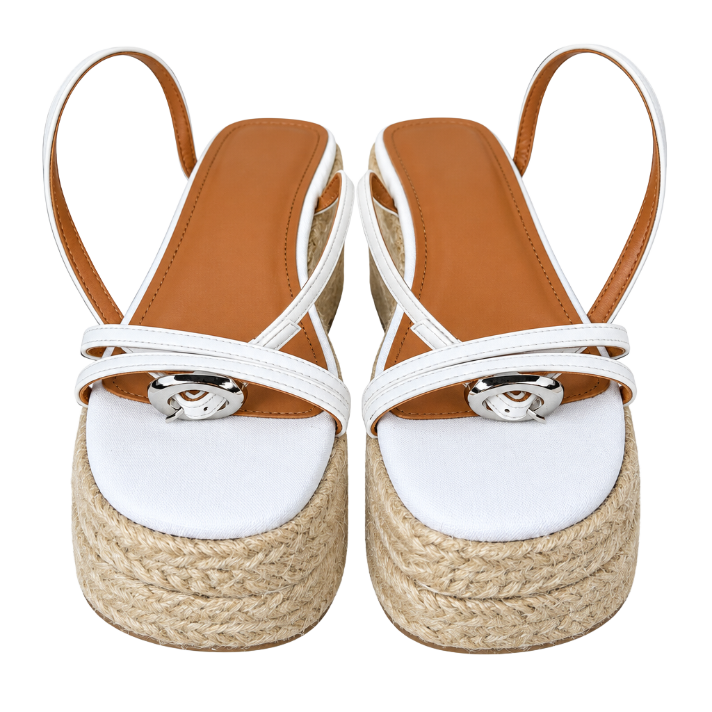 Rahonali Women’s White Leather Espadrille Wedge Sandals Slip On Straps 10 1