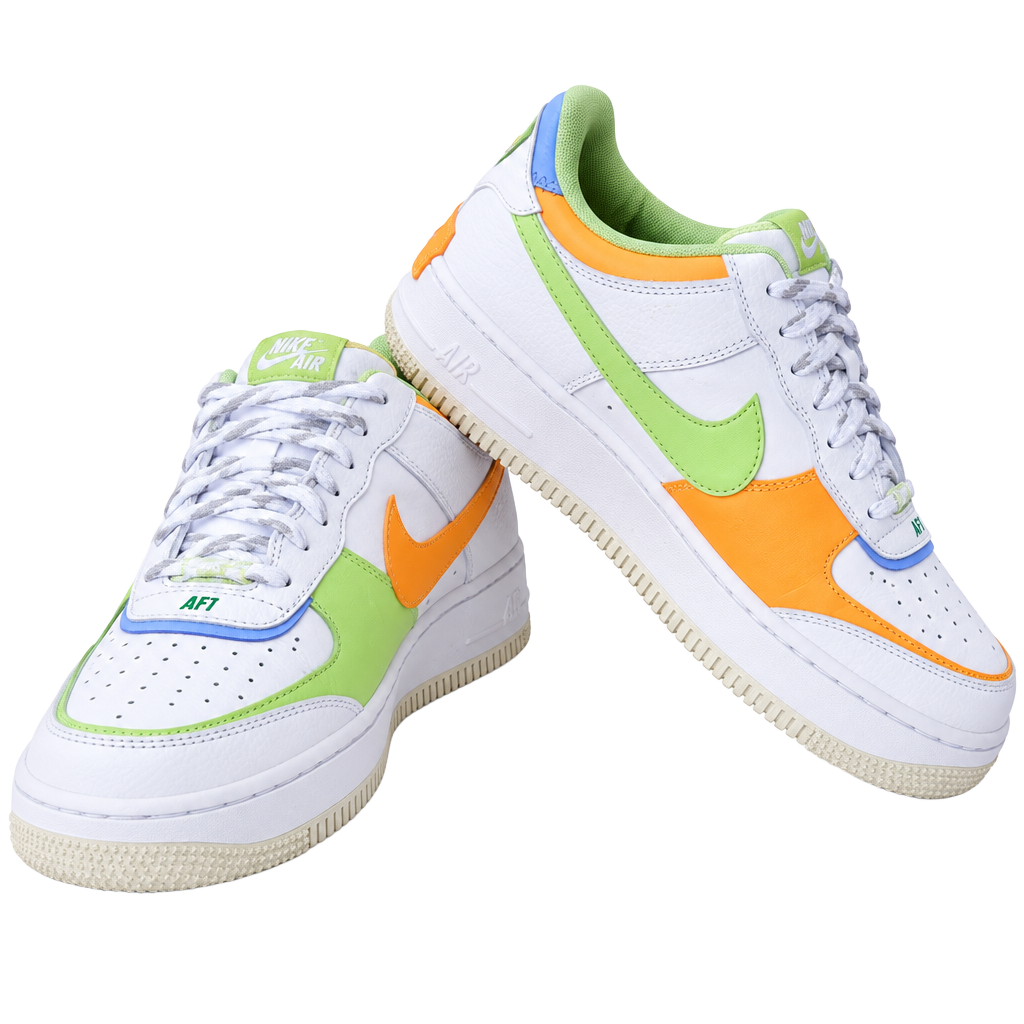 Nike Air Force 1 Low Top Men’s Colorblock Lace-Up Sneakers White Orange Green 1