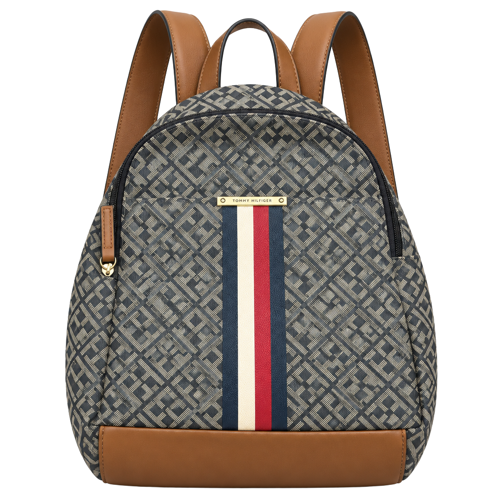 Tommy Hilfiger Monogram Striped Mini Backpack Brown 1