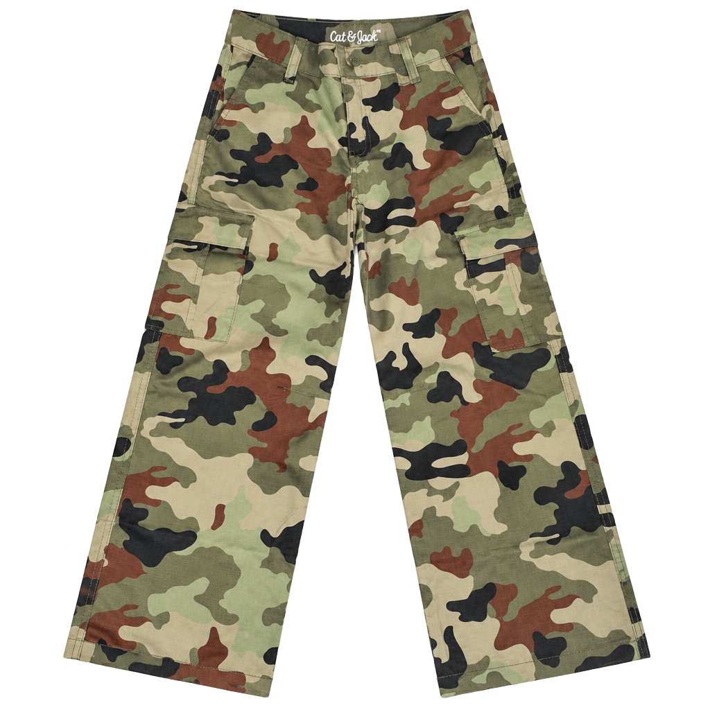Cat & Jack Baggy Cargo Pants Size 6 Camouflage Reinforced Knee 1