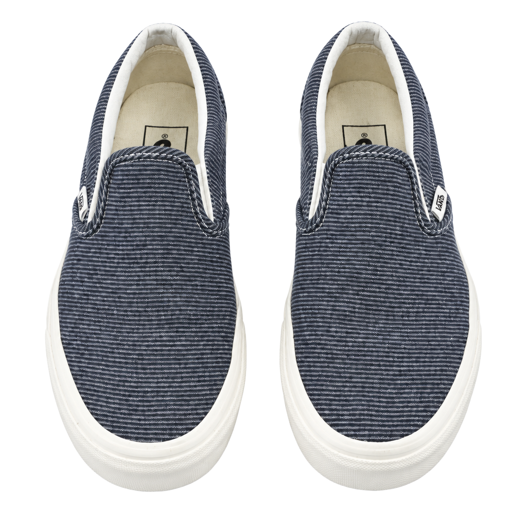 Vans Classic Slip-On Size 6.5 Blue Pinstripe Denim Sneakers 1