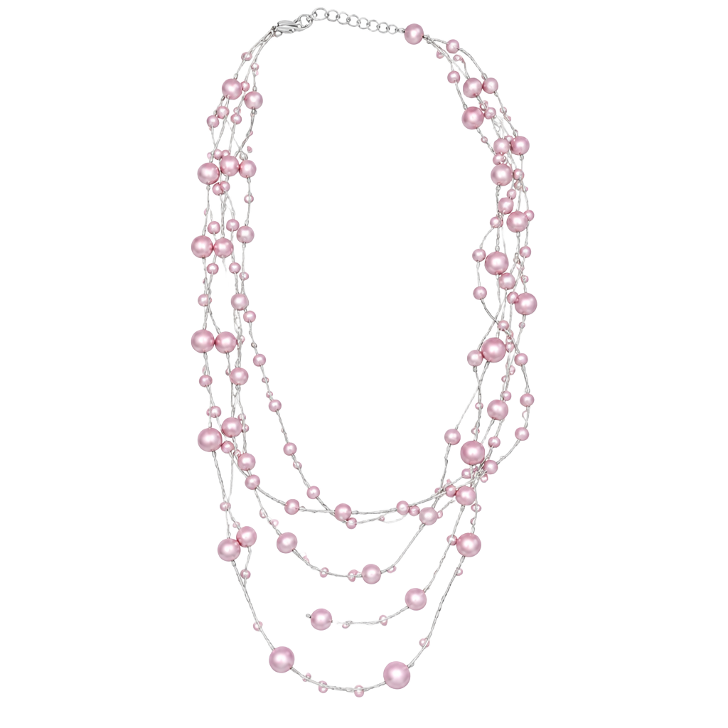 Monet Pink Faux Pearl Multi Strand Silver Tone Necklace 1