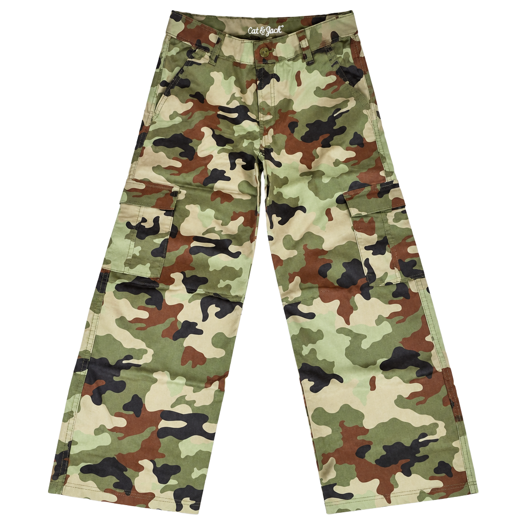 Cat & Jack Baggy Cargo Pants Size 12 Camouflage Reinforced Knee 1