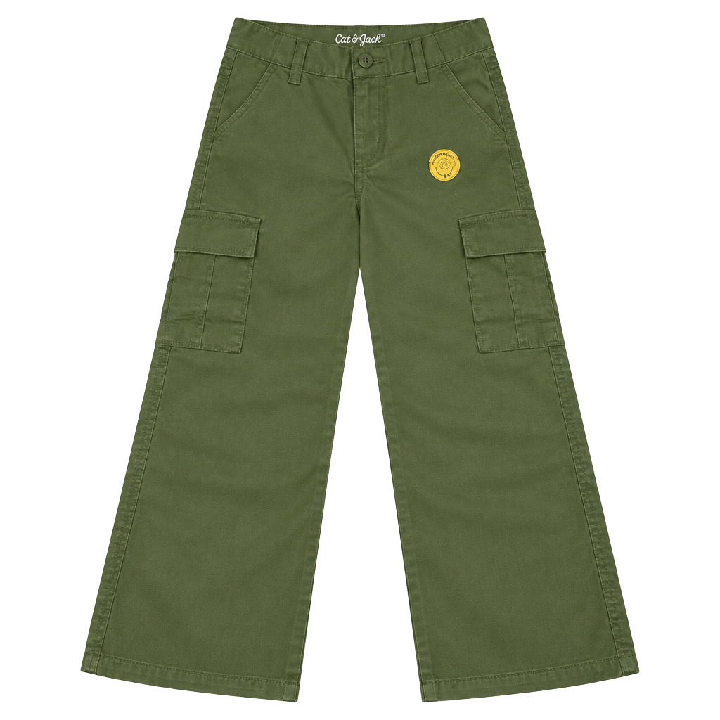 Cat & Jack Baggy Cargo Pants Size 6 Green Stretch Reinforced Knee 1