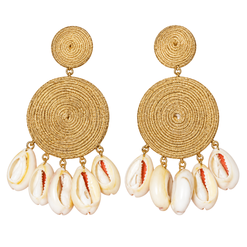 Anthropologie Raffia Shell Dangle Earrings Neutral New With Tags 1