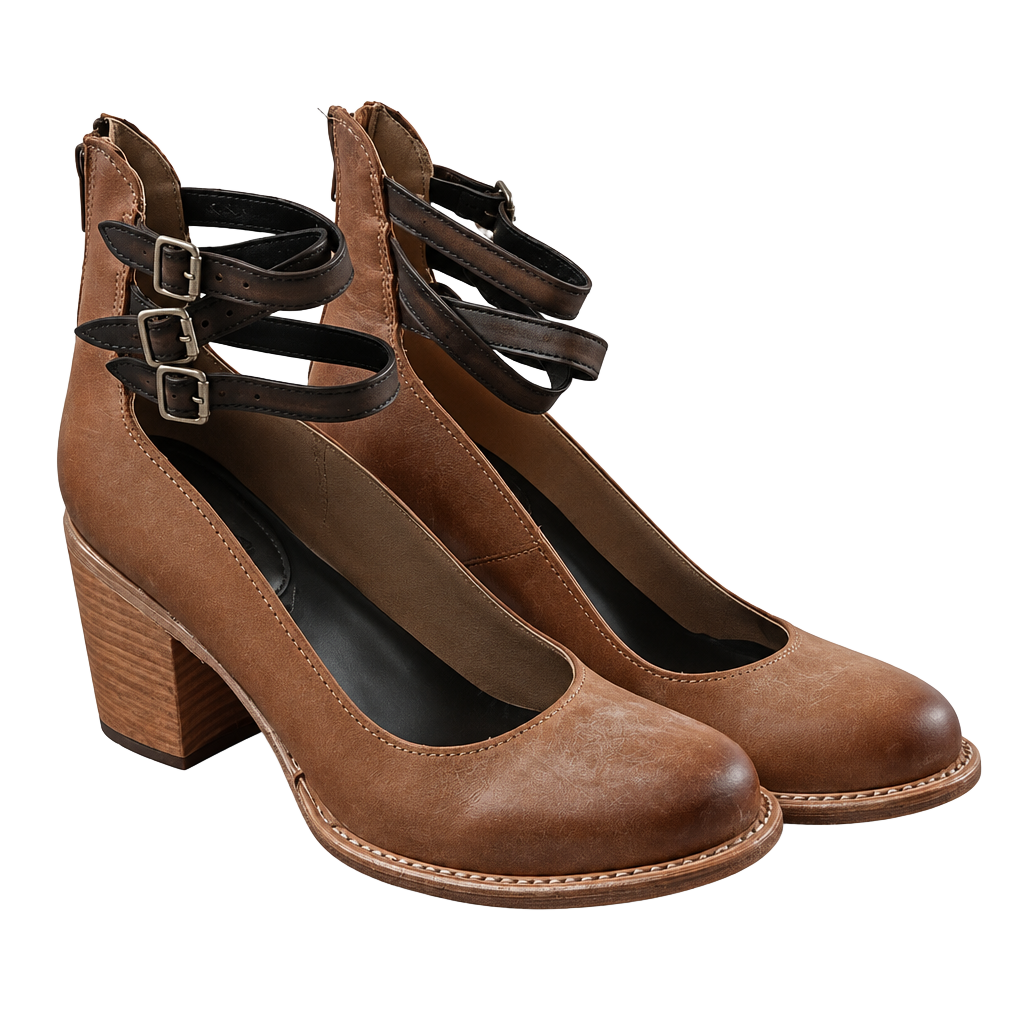 Freebird Leather Buckle Strap Heels Brown Booties 10 1