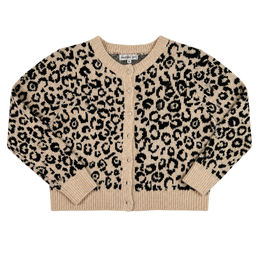 Madden Girl Leopard Print Knit Cardigan Sweater XL 1