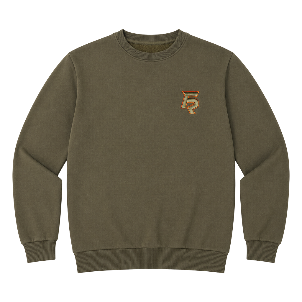 FLOWN N ROLL Custom Fight Gear Olive Green Crewneck Sweatshirt with Embroidered Logo YXL 1