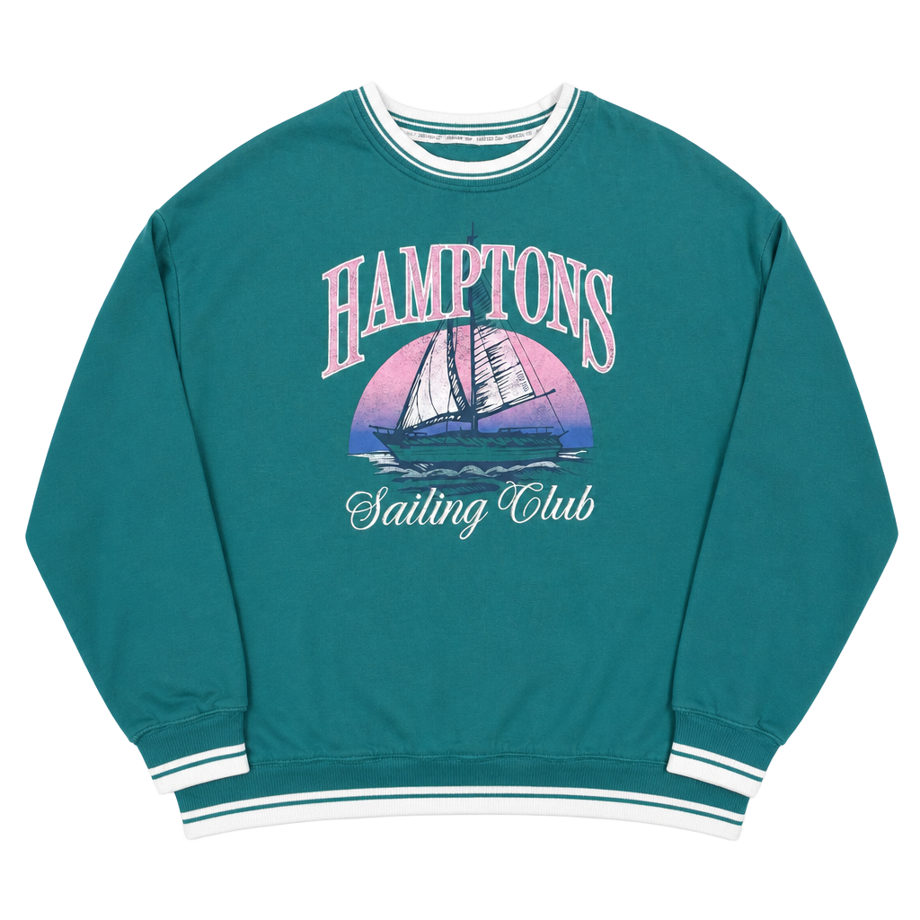 Limited Too Women Hamptons Sailing Club Graphic Sweatshirt Aqua Green 300338J 1