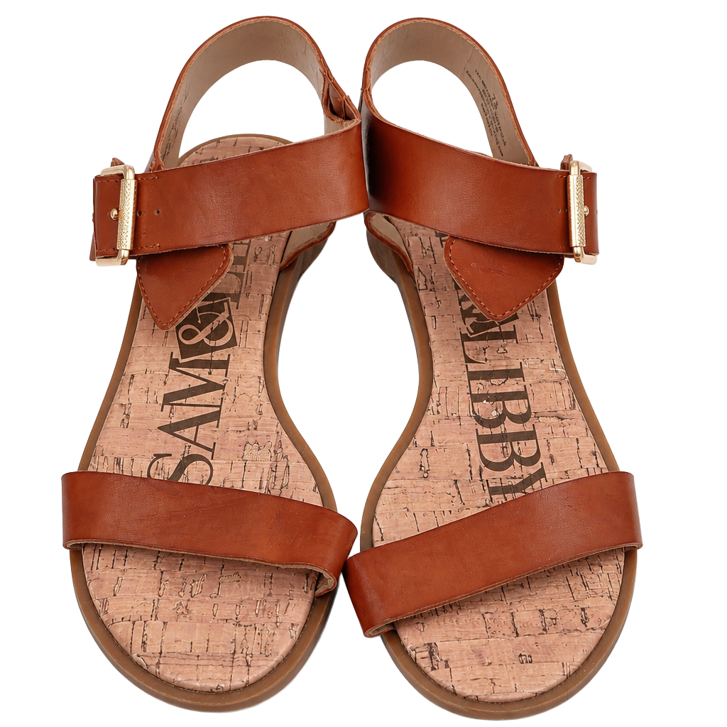 Sam & Libby Block Heel Sandals Size 7.5 Brown Gold Tone Ankle Strap 1