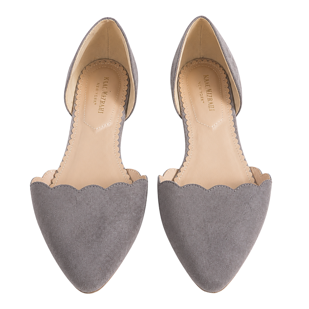 Isaac Mizrahi Flats Size 7.5 Gray Suede Scalloped D'Orsay 1