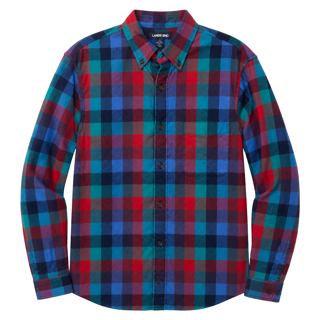 Lands’ End Men’s Flannel Shirt Small Multicolor Plaid Traditional Fit 1